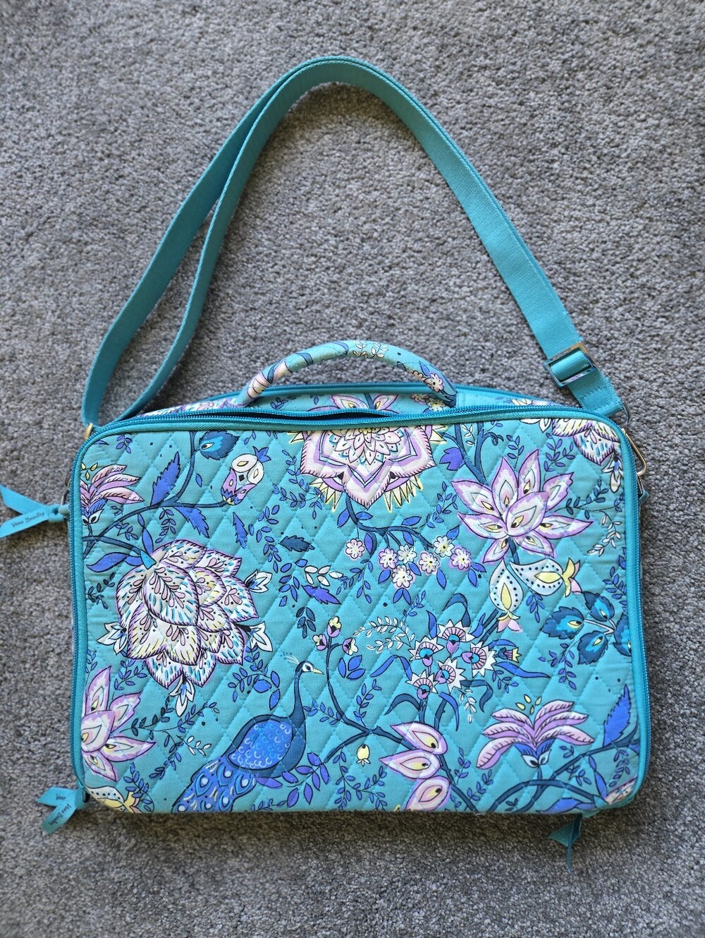 Vera Bradley Turquoise Floral Quilted Crossbody Laptop Bag